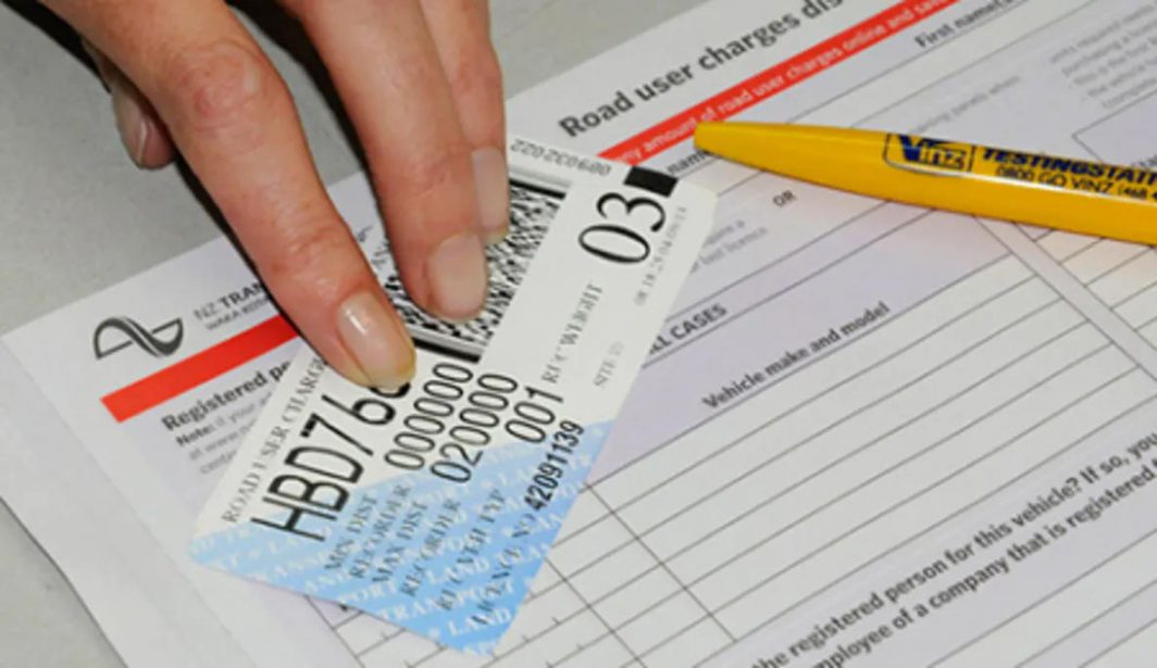 Road user charges label on rental truck