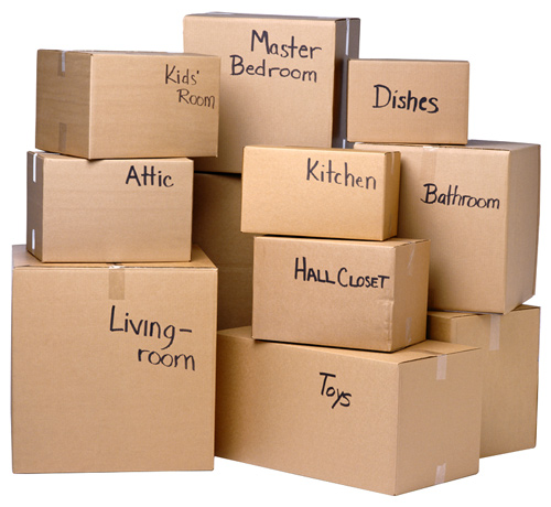 cardboard moving boxes with labels